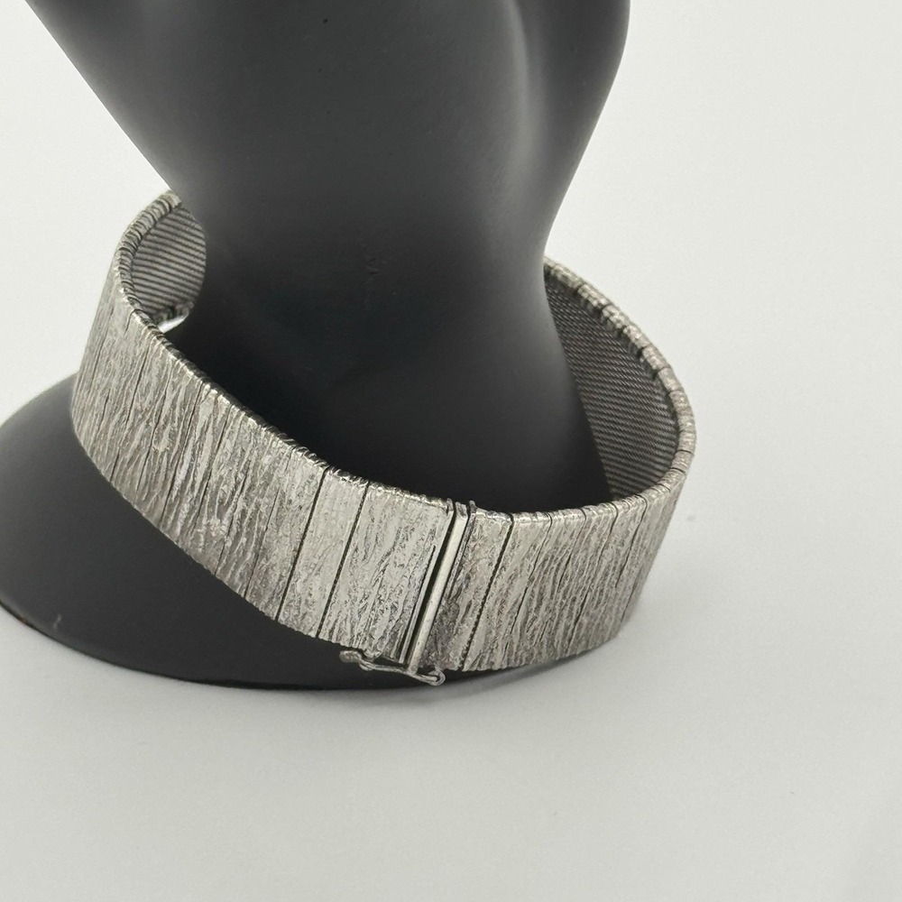 Vintage Sterling Silver Wide Mesh Bracelet Box Clasp Brutalist Modernist Brushed - Picture 3 of 10